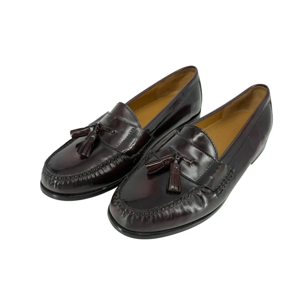 Cole Haan Mens size 10.5 3E Wide Pinch Tassel Loafers Burgundy Leather Slip On